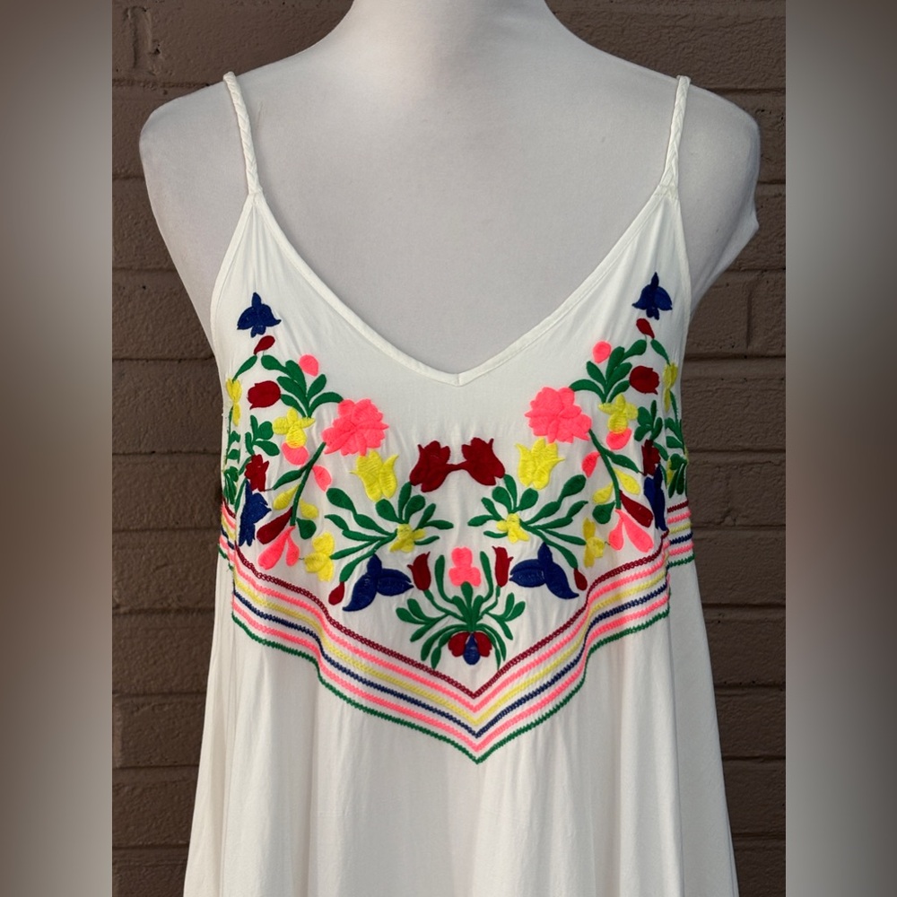 A.Peach white embroidered mini dress / tunic S - Picture 2 of 11